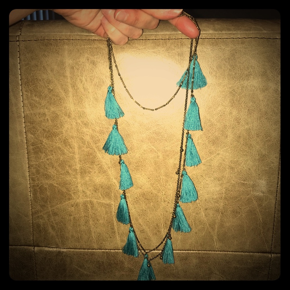 Versatile Gold Chain Turquoise Tassel Necklace